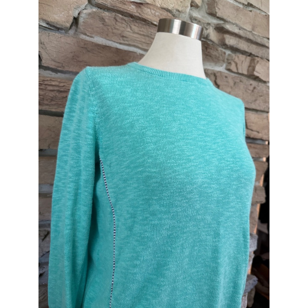 Vineyard Vines Womens Turquoise Cotton Linen Crewneck Sweater Side Piping Small - Picture 2 of 12